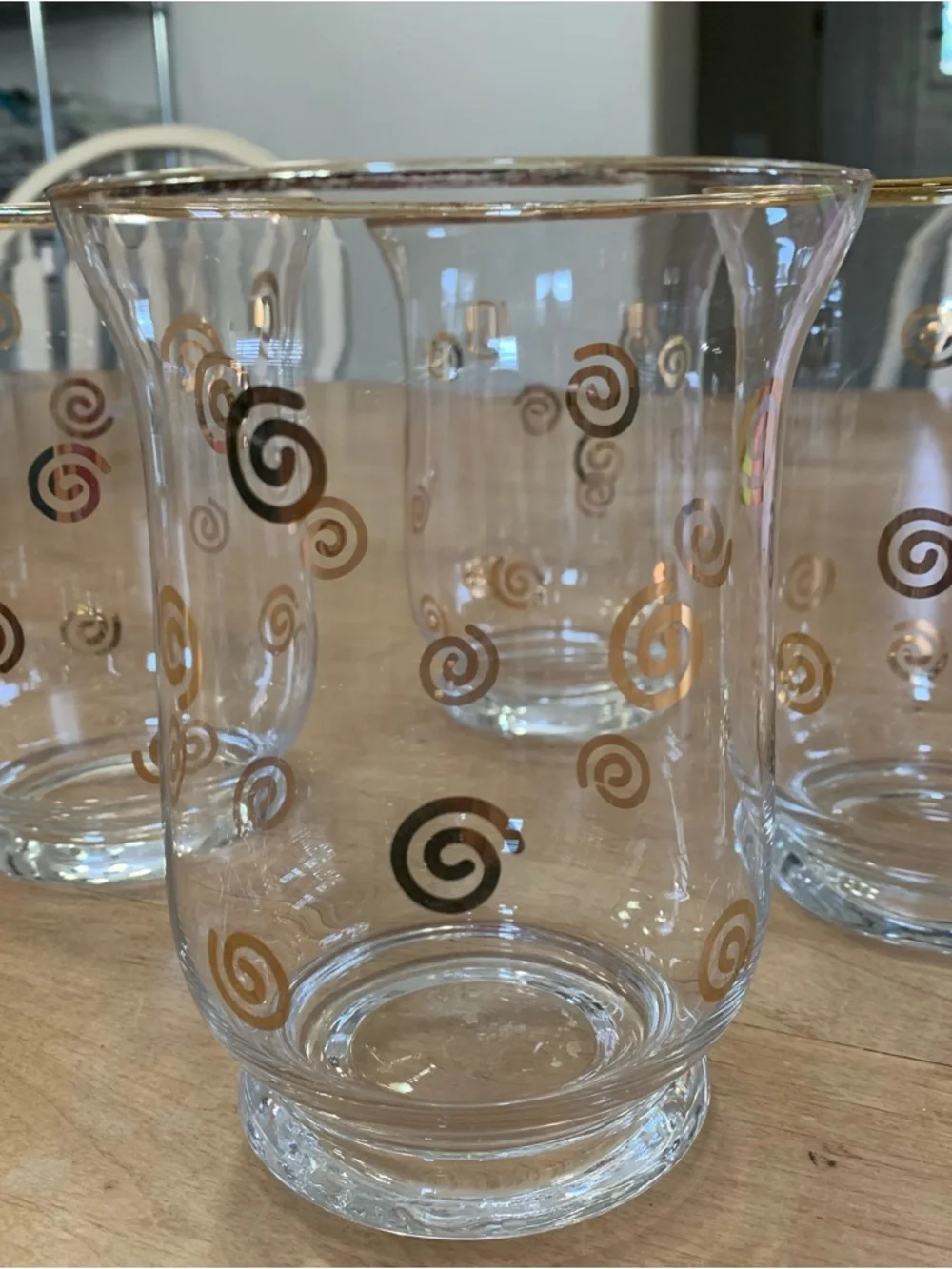 Glass Candle Holders with Gold Trim and Swirls - Set of 4